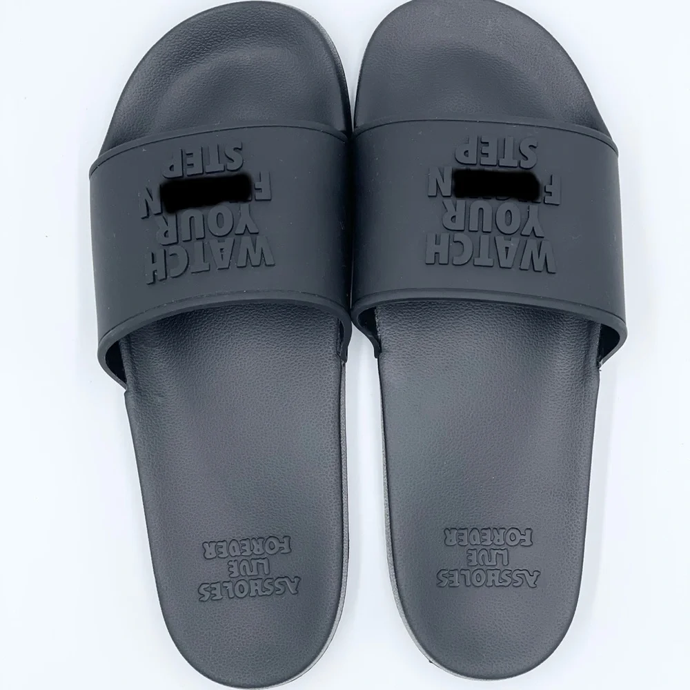 Linda Finegold Alf - Watch Your F’n Step Mens Black Slip On Slides Sandal Sz 8 - Picture 8 of 11